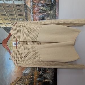 Parkhurst Beige Crochet Knit Open Cardigan